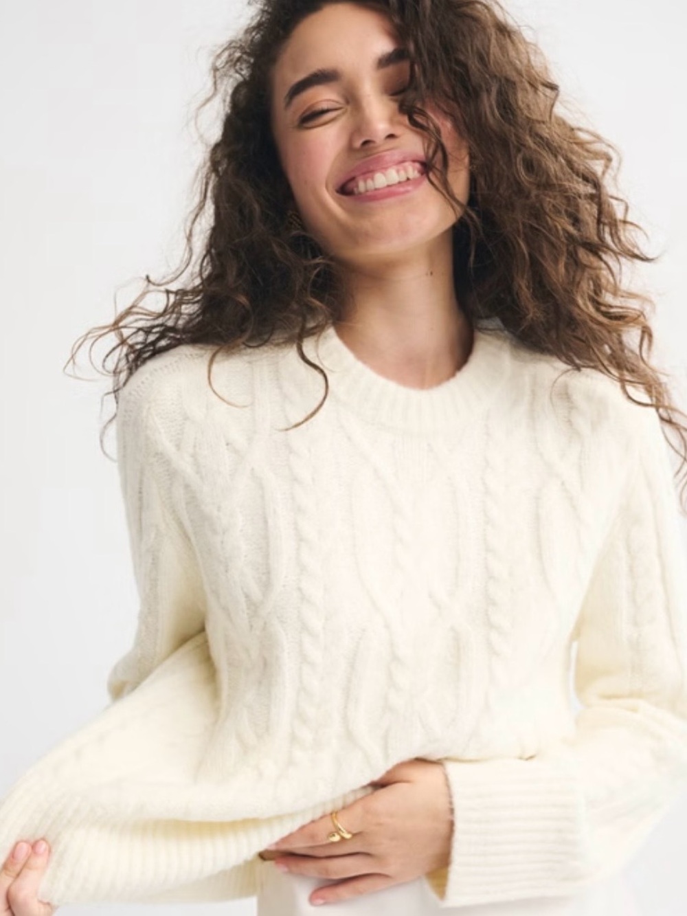Abercrombie & Fitch Cream Madeline Cable Crewneck Sweater